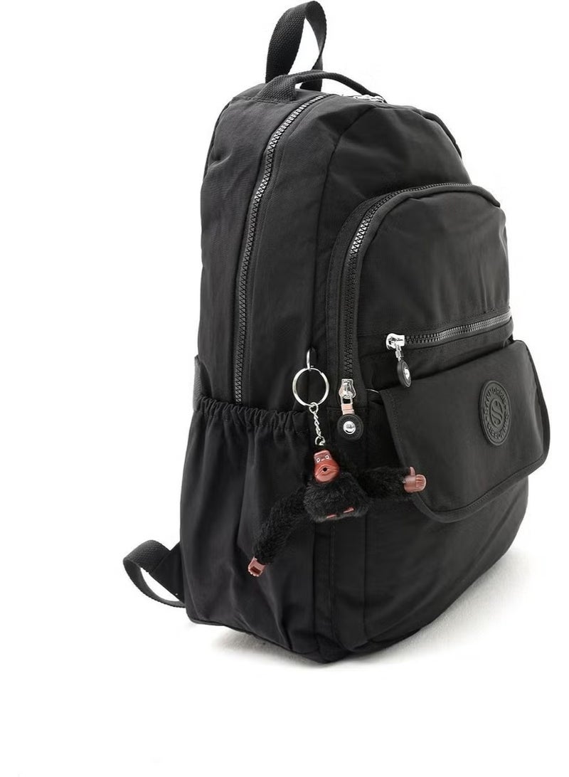 Sanmorris Unisex Water Resistant Crinkle Fabric Laptop Compartment Black Color Large Size School Travel Backpack - Image 2